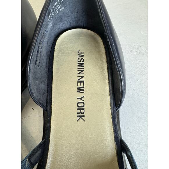 Jasmin New York‎ Women  7 Navy Leather Flats Sandals Criss Cross Strap Comfort - Picture 4 of 7